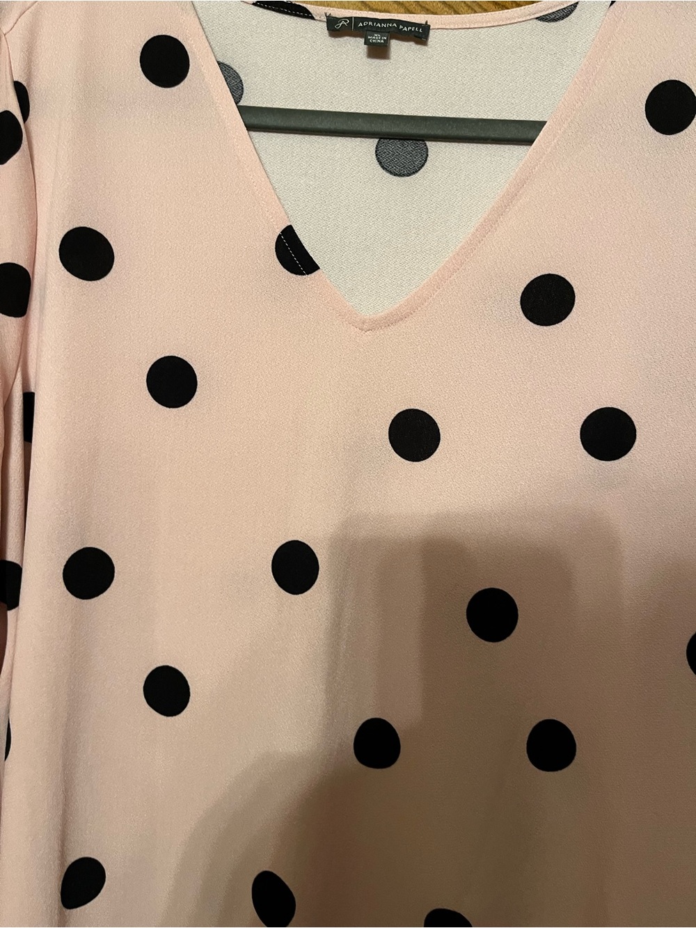 Adrianna Papell Pink V-Neck Polka Dot Blouse - Picture 3 of 7